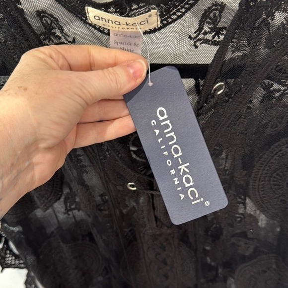 Anna-Kaci California Black Lace Sparkle Shine Cover Up‎ Top Boho Festival - Picture 5 of 7